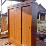 Almari Pakaian Pintu 3 Sliding Natural Kayu Jati Minimalis HMJ-LPKN 07
