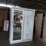 Lemari Pakaian Minimalis Modern White Duco 1 Pintu Sliding Cermin & 2 Pintu Kupu Tarung HMJ-LPKN 04