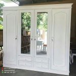 Lemari Pakaian 4 Pintu Minimalis Modern White Duco Plus Cermin HMJ-LPKN 10