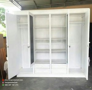 Lemari Pakaian 4 Pintu Minimalis Modern White Duco Plus Cermin HMJ-LPKN 10 - Image 2