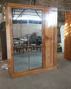 Almari Pakaian Minimalis Kayu Jati 3 Pintu Full Kaca Cermin 2 Pintu HMJ-LPKN 15