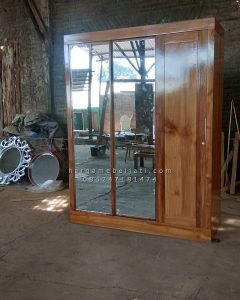 Almari Pakaian Minimalis Kayu Jati 3 Pintu Full Kaca Cermin 2 Pintu HMJ-LPKN 15 - Image 2
