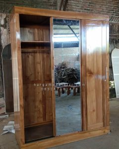 Almari Pakaian Minimalis Kayu Jati 3 Pintu Full Kaca Cermin 2 Pintu HMJ-LPKN 15 - Image 3