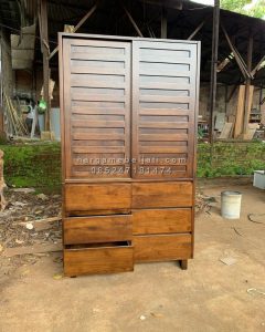 Almari Pakaian Pintu 2 Sliding  Kayu Jati Natural Minimalis Modern HMJ-LPKN 12 - Image 3
