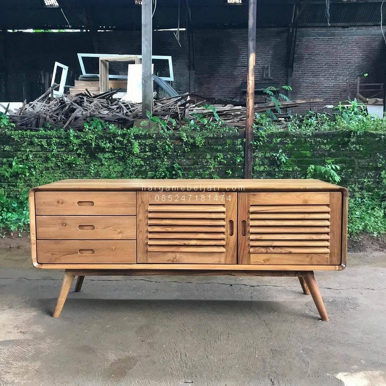https://www.instagram.com/p/CLoD3sFFzsC/ Buffet TV Kayu Jati Retro Scandinavian HMJ-BFTV 09 - Image 1