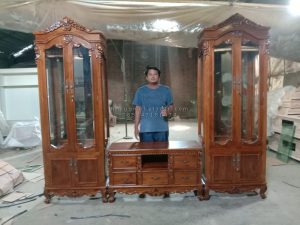 Paket Buffet TV & 2 Almari Hias Ukir Kayu Jati HMJ-BFTV 20