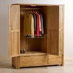 Almari Pakaian Pintu 3 Kayu Jati Minimalis Natural HMJ-LPKN 23 - Image 2