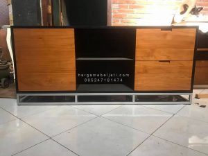 Buffet TV Kayu Jati Minimalis Modern Natural x Black HMJ-BFTV 24