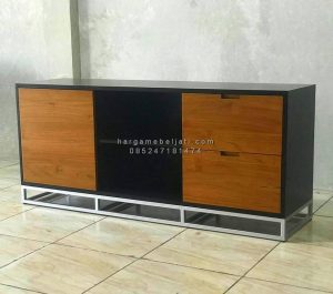 Buffet TV Kayu Jati Minimalis Modern Natural x Black HMJ-BFTV 24 - Image 2
