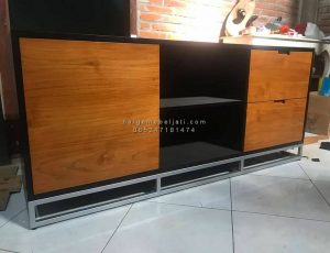 Buffet TV Kayu Jati Minimalis Modern Natural x Black HMJ-BFTV 24 - Image 3
