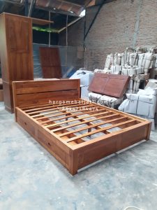 Dipan Ranjang Tempat Tidur Kayu Jati Minimalis 2 Laci HMJ-TTD 43