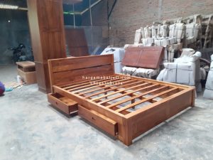 Dipan Ranjang Tempat Tidur Kayu Jati Minimalis 2 Laci HMJ-TTD 43 - Image 2