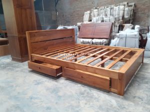 Dipan Ranjang Tempat Tidur Kayu Jati Minimalis 2 Laci HMJ-TTD 43 - Image 3