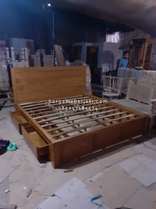 Dipan Ranjang Tempat Tidur Kayu Jati Minimalis 2 Laci HMJ-TTD 46