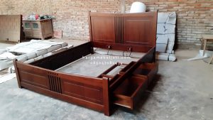 Dipan Ranjang Tempat Tidur Kayu Jati Minimalis 2 Laci HMJ-TTD 56 - Image 2