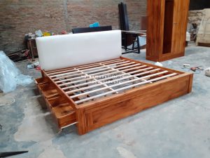 Dipan Ranjang Tempat Tidur Kayu Jati Minimalis 6 Laci HMJ-TTD 45