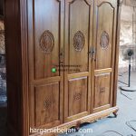 Almari Pakaian Lemari Baju Kayu Jati Klasik Ukir Mewah 3 Pintu Finishing Natural Wood HMJ-LPKN 36
