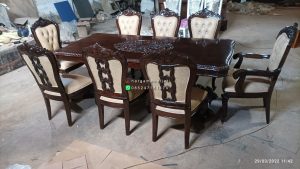 Set Kursi Makan Klasik Mewah Kursi Jok K8 Finishing Natural Kayu Jati Berkualitas HMJ-SKMKN 33