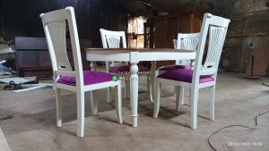 Set Kursi Makan Minimalis Meja Oval Kursi Jok Finishing Natural x Duco Kayu Jati Berkualitas HMJ-SKMK 32