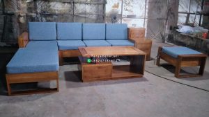 Set Kursi Sofa Tamu Minimalis Kayu Jati Solid L Shape HMJ-SKTMU 29