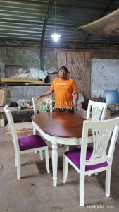 Set Kursi Makan Minimalis Meja Oval Kursi Jok Finishing Natural x Duco Kayu Jati Berkualitas HMJ-SKMK 32 - Image 3