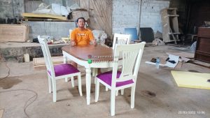 Set Kursi Makan Minimalis Meja Oval Kursi Jok Finishing Natural x Duco Kayu Jati Berkualitas HMJ-SKMK 32 - Image 2