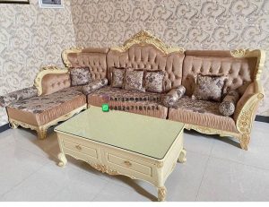 Set Kursi Tamu Klasik Ukir L Shape Kayu Jati Finishing Natural HMJ-SKTMU 32