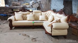 Set Kursi Sofa Tamu Klasik Ukir L Shape Mewah Kayu Jati Finishing Natural HMJ-SKTMU 34 - Image 2