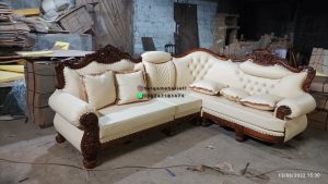 Set Kursi Sofa Tamu Klasik Ukir L Shape Mewah Kayu Jati Finishing Natural HMJ-SKTMU 34 - Image 4