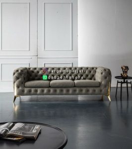 Kursi Sofa Minimalis Mewah Industrial Sectional Sofa Rangka Stainless Steel Gold + Jati HMJ-SKSF 15