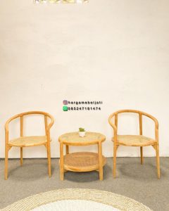 Set Kursi Teras Minimalis Kayu Jati Kombinasi Ayaman Rotan Finishing Natural HMJ-SKATRS 15