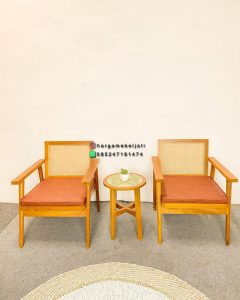 Set Kursi Teras Minimalis Kayu Jati Kombinasi Ayaman Rotan Finishing Natural HMJ-SKATRS 17