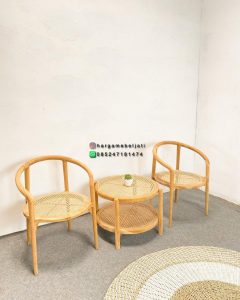 Set Kursi Teras Minimalis Kayu Jati Kombinasi Ayaman Rotan Finishing Natural HMJ-SKATRS 15 - Image 2