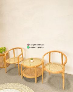 Set Kursi Teras Minimalis Kayu Jati Kombinasi Ayaman Rotan Finishing Natural HMJ-SKATRS 15 - Image 3