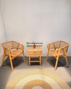 Set Kursi Teras Minimalis Retro Kayu Jati Kombinasi Ayaman Rotan Finishing Natural HMJ-SKATRS 16 - Image 2