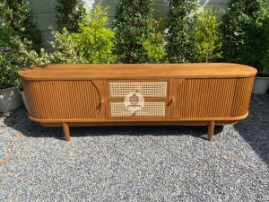 Furniture Meja TV Buffet TV Kayu Jati x Rotan Minimalis Retro Vintage HMJ-BFTV 26