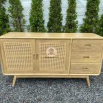 Harga Furniture Jati Jepara Buffet Minimalis Retro Kayu Jati Kombinasi Rotan HMJ-BUFT 41