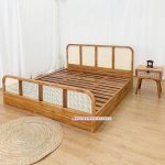 Harga Furniture Kamar Dipan Ranjang Tempat Tidur Kayu Jati Kombinasi Rotan Minimalis Modern HMJ-TTD 73