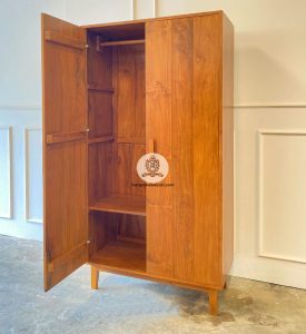 Pengrajin Furniture Almari Pakaian Retro Pintu 2 Kayu Jati Natural HMJ-LPKN 40 - Image 4