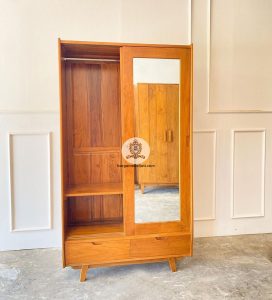 Pengrajin Furniture Lemari Baju Retro Pintu 2 Kayu Jati Natural HMJ-LPKN 41 - Image 4