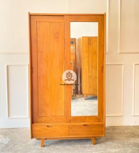 Pengrajin Furniture Lemari Baju Retro Pintu 2 Kayu Jati Natural HMJ-LPKN 41 - Image 5
