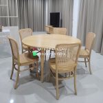 Set Kursi Makan Meja Bundar Minimalis Kayu Jati Kombinasi Rotan HMJ-SKMKN 43