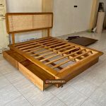 Tempat Tidur Laci Dipan Ranjang Minimalis Kayu Jati Kombinasi Rotan HMJ-TTD 84